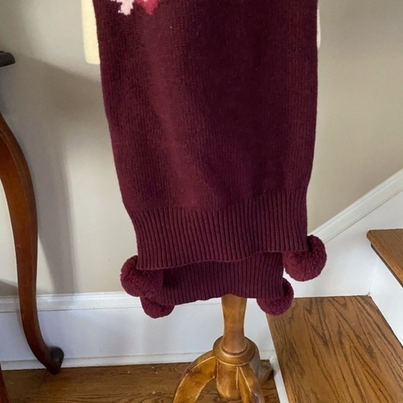 Anthropologie Burgundy Rose Embroidered Pom Scarf - Picture 5 of 8
